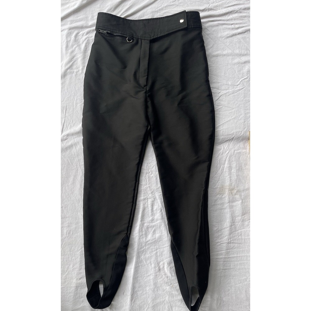 Vintage 80s Profile Ski Pants Womens 14 Black Wool Lycra Stirrup Snow Hong Kong